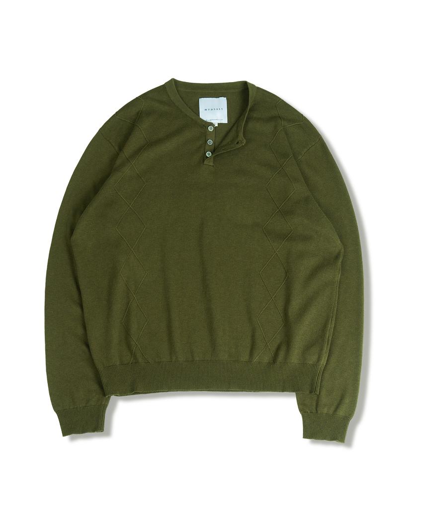 MUDSALT Cable Henley Neck Knit Olive