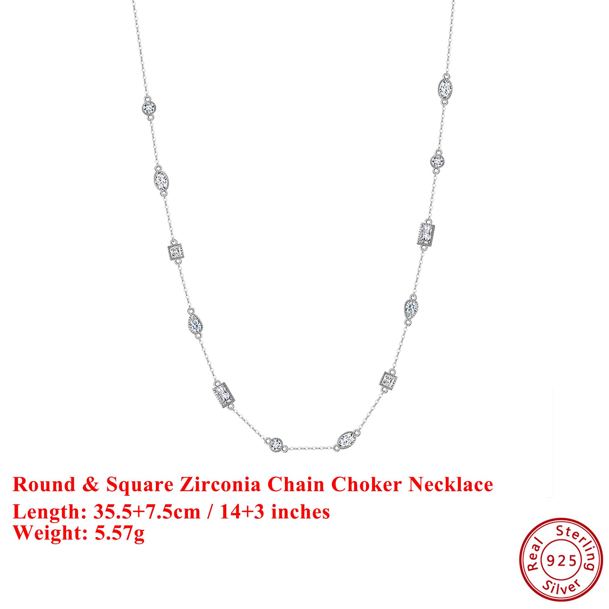 

EFFIE QUEEN Genuine 925 Silver 14k Gold Round & Square Zirconia Chain Choker Necklace Simple Jewelry for Women Birthday BQN02 серебряный