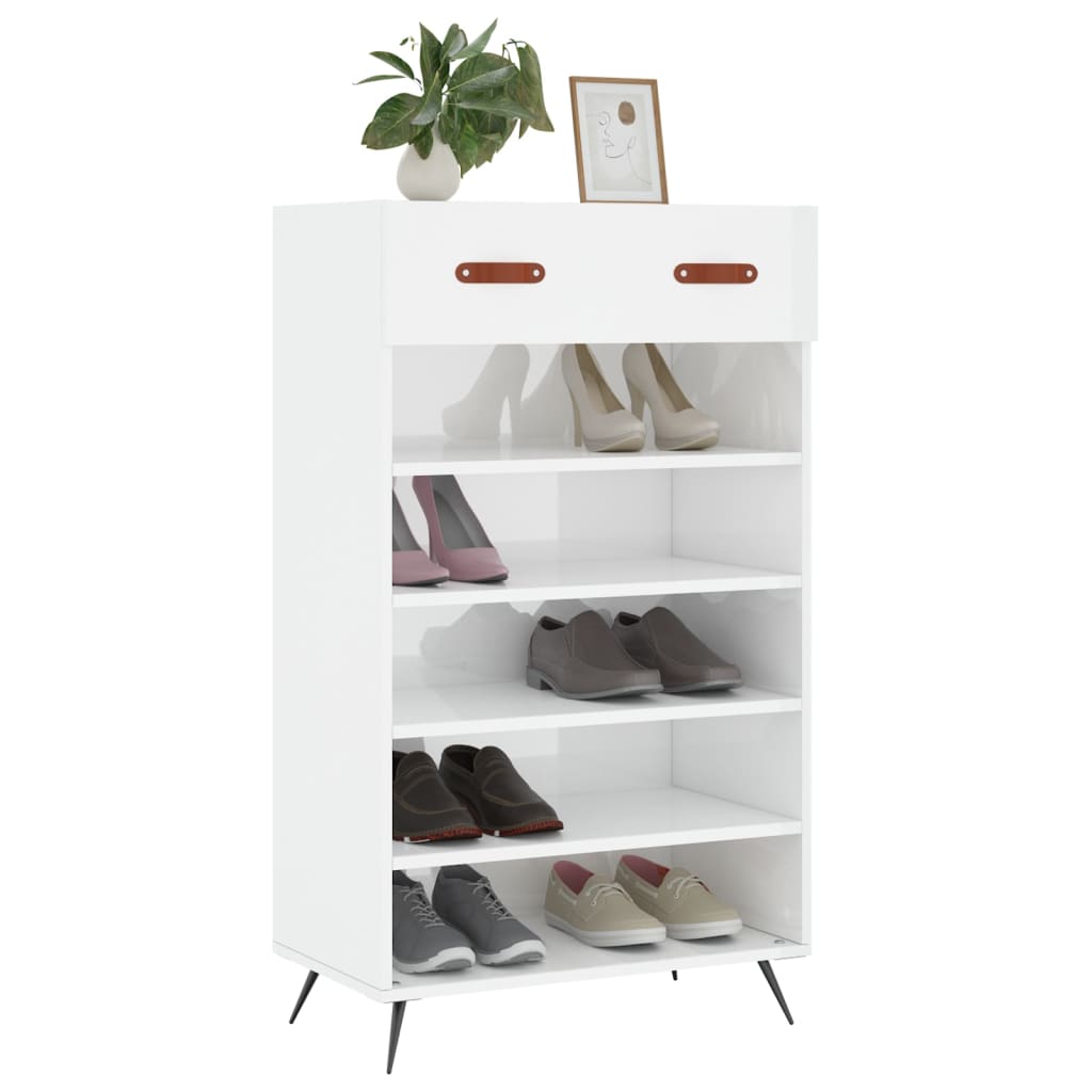Shoe Cabinet High Gloss White 60 x 35 x 105 cm Engineered Wood