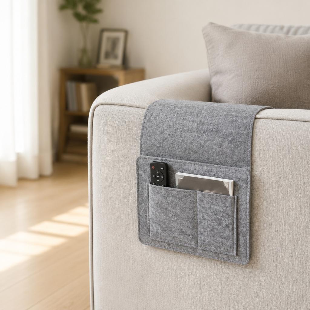 Felt Storage Organizer Bag for Sofa Side Bedside Pocket Hanging Storage Pouch with Multiple Compartments for Remote Controls and Small Items