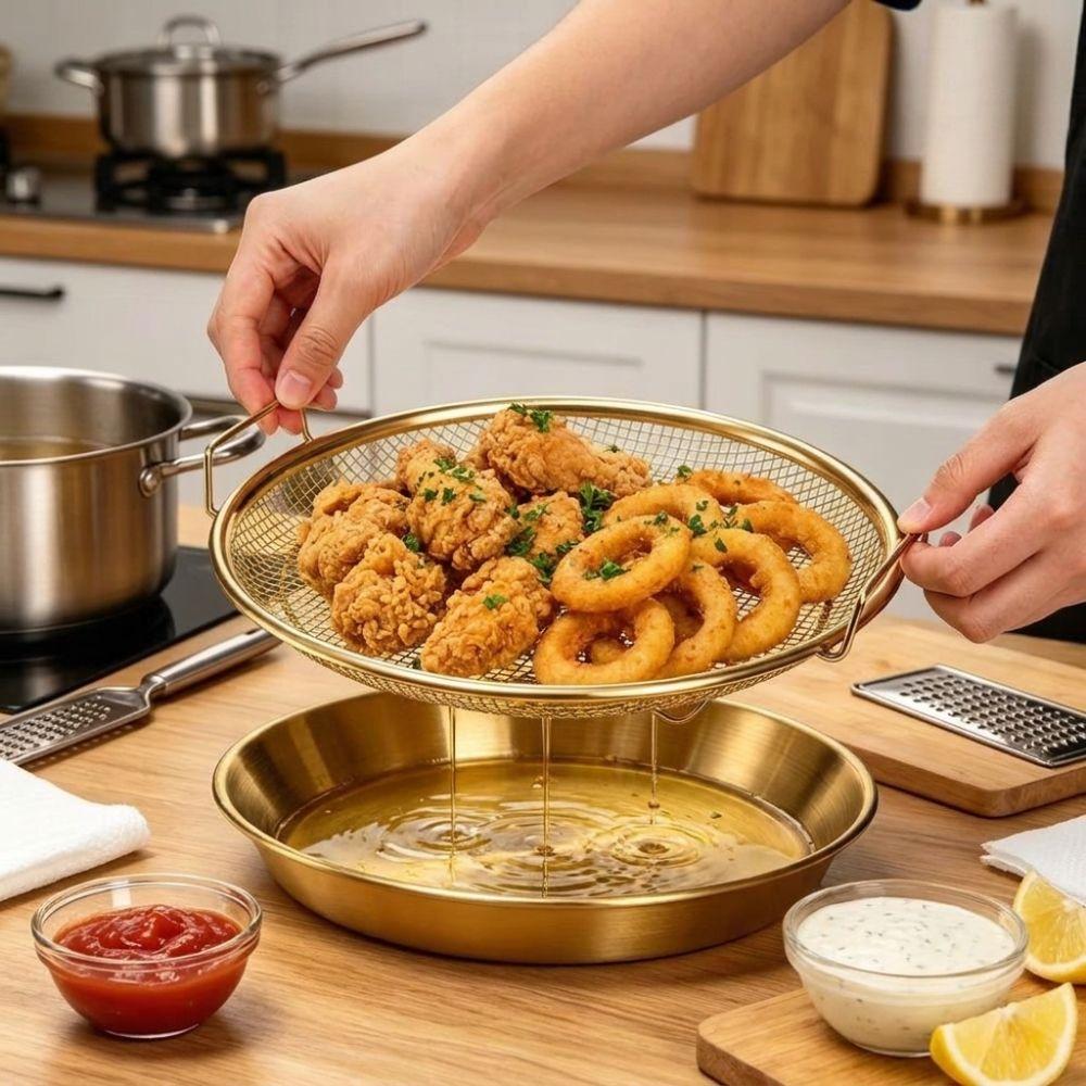 Heat-Resistant Kitchen Frying Strainer Metal Mesh Frying Rack Oil Strainer Drain Basket Household