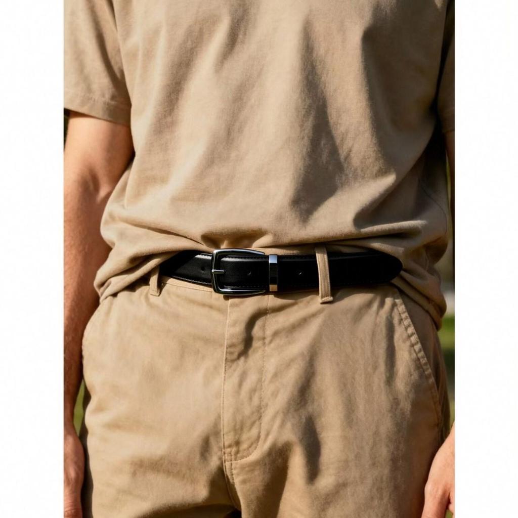 Men's Genuine Cowhide Rotating Buckle Belt, Double-Sided for Business Casual Wear