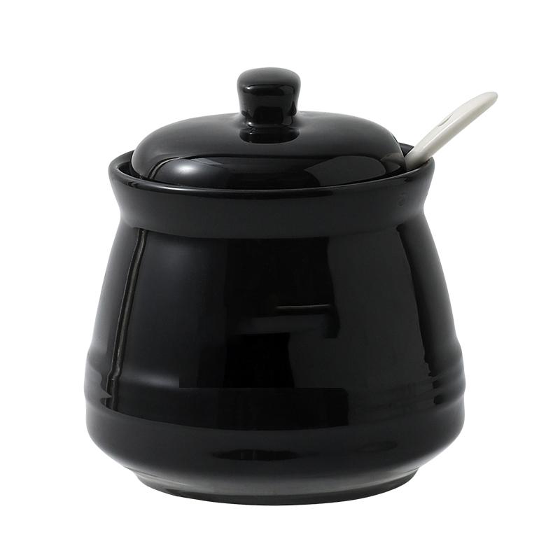 Black and White Ceramic Candy Jar Kitchen Seasoning Jar Household Storage Box Spoon Salt Bottle Household Kitchen Supplies