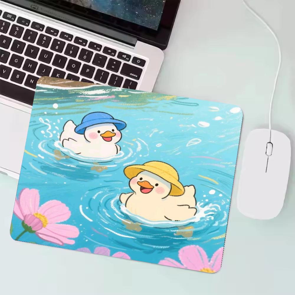 Cute White Duck Mouse Pad Non-Slip Rubber Mouse Mat Precision Lock Edge Small Desk Mat Playful Square Gaming Office Accessory