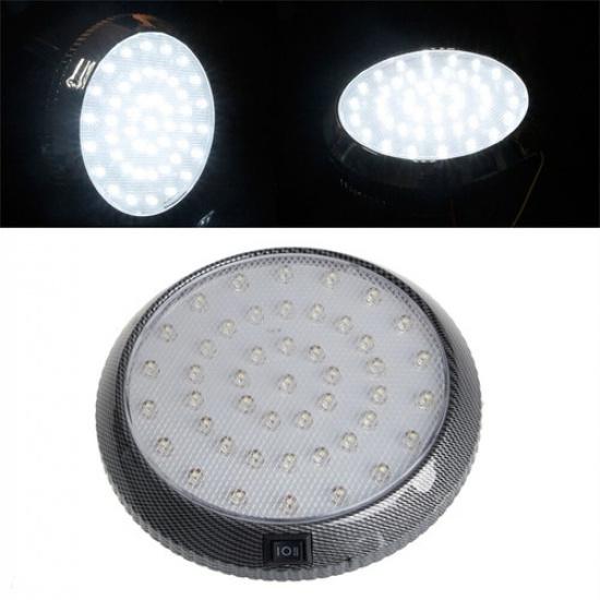 Universal LED Car Overhead Ceiling Dome Light Lamp Carbon Fiber Look Bezel Round