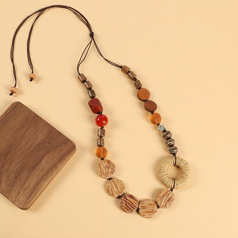 

Деревянная плетеная вручную ретро цепочка для свитера женская длинная короткая ожерелье с цветком литературный темперамент нишевые аксессуары