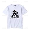 Couple T Shirt for Lovers Cotton Tee He's She's My Perfect Match Print T Shirts Unisex Summer Tops Anniversary Matching