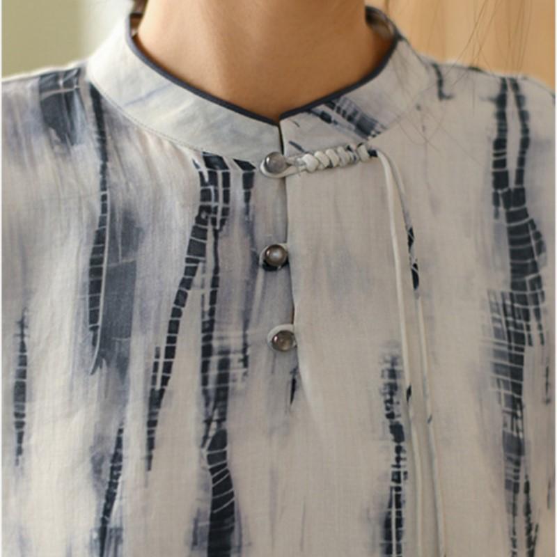 Johnature T-shirt a righe da donna Manica corta estiva Stile cinese Abbigliamento da donna Bottoni T-shirt vintage
