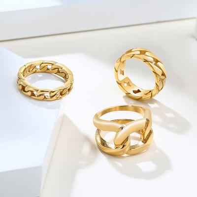 2026 Gold Color Chains Rings for Women, 6/7/14mm Stainless Steel Curb Chain Wedding Band, Chic Minimalist Finger Ring Jewelry