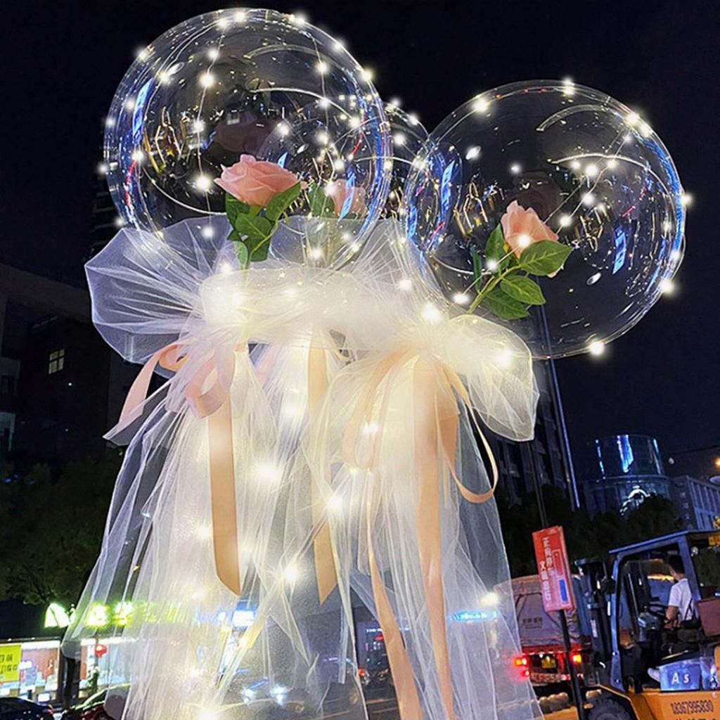 2 Led Light-Emitting Transparent Rose Balloons (Excluding Inner Electricity) Suitable for Wedding, Birthday, Valentine's Day