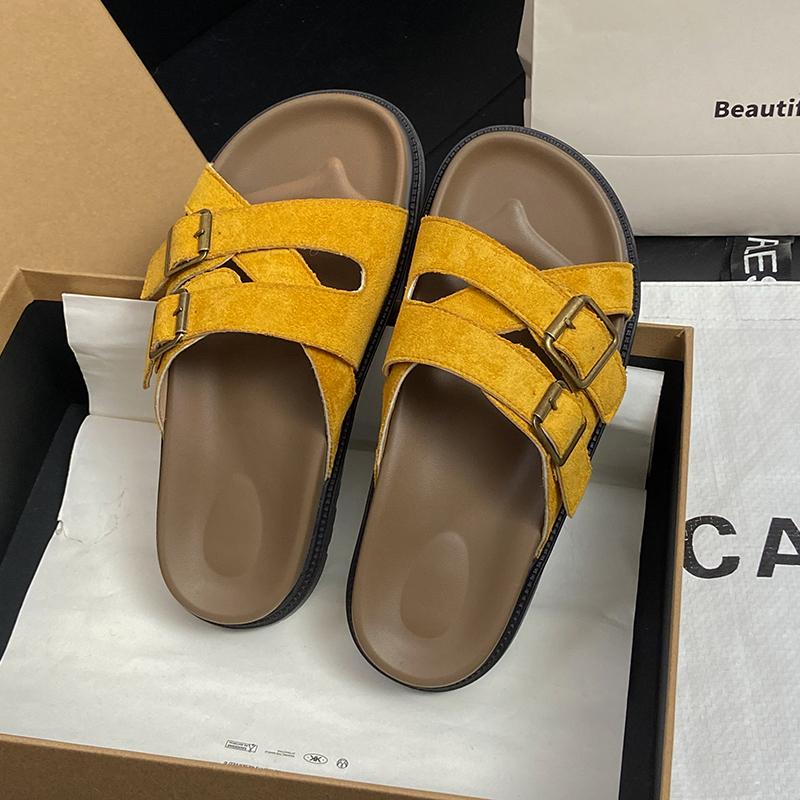 2025 Summer Open Toe Women Flats Slippers Shoes Fashion Cross Buckle Outdoor Beach Vacation Ladies Slides