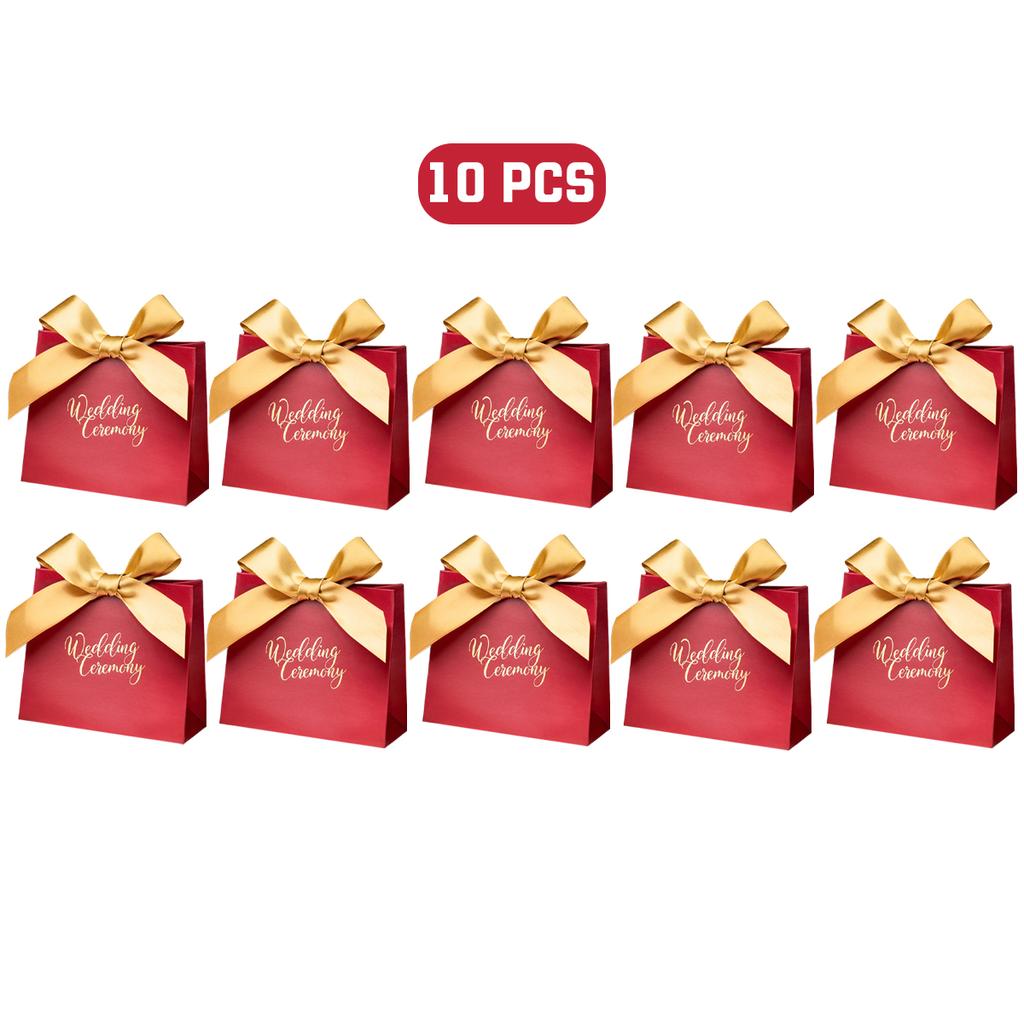 10Pcs Red Mini Sweet Boxes with Ribbons Wedding Candy Boxes Cookie Snack Wrapping Case for Engagement Christmas Party Favor