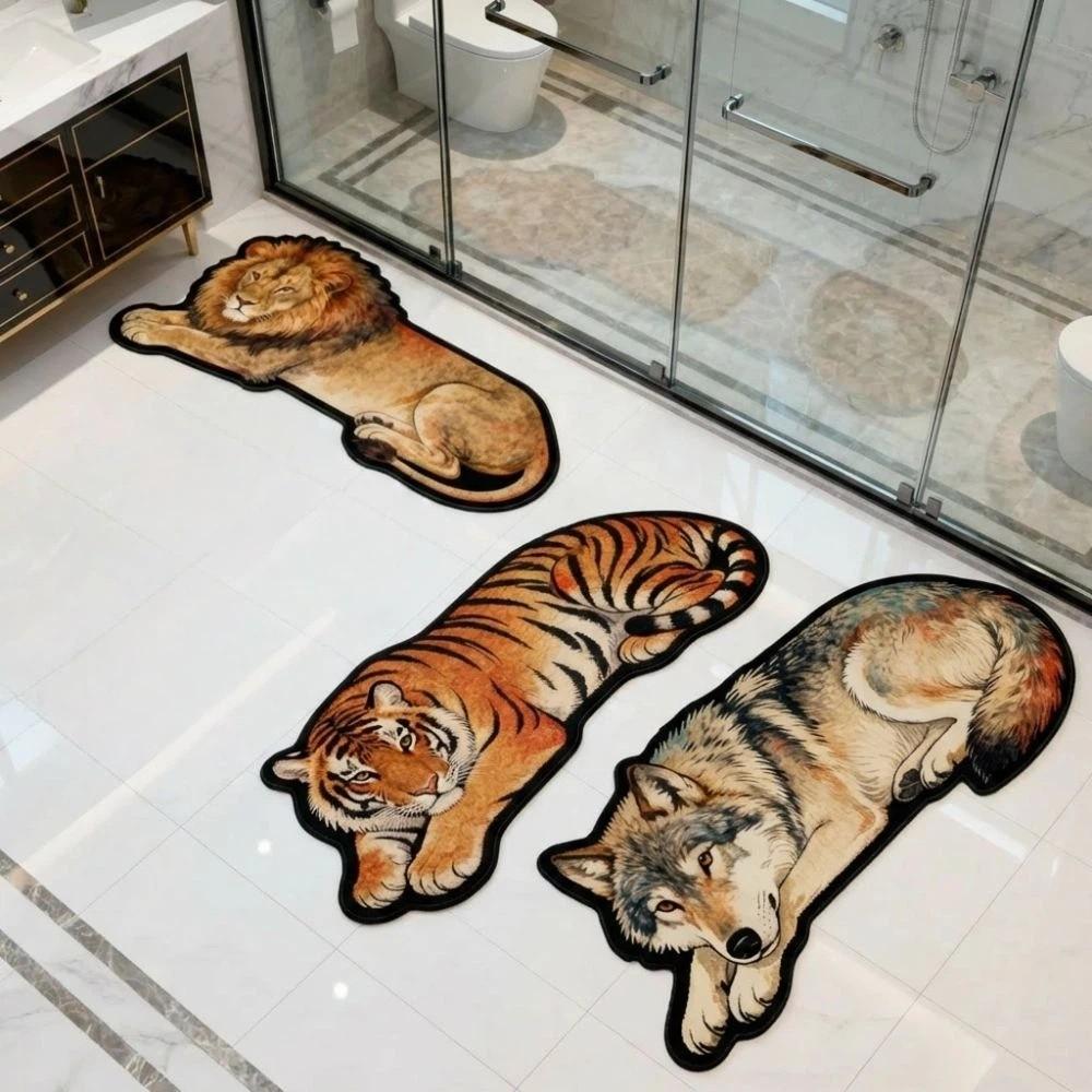 Anti-slip Tiger Carpet Rug 2D Flat Wolf Floor Mat New Lion Doormat  Bedroom Bathroom