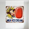 Vintage Metal Tin Sign with Cartoon Cow, Sunflowers, Milk & Ice Cream Text, Weathered Aged Appearance for Home Decor, Bar, Cafe,