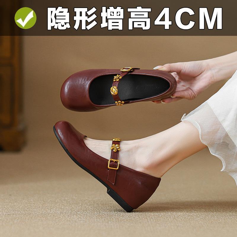 Rose commuter single shoes women's invisible height increase 4CM new retro red Mary Jane women's shoes size 323334