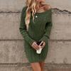 Women's Fashion Round Neck Solid Color Long-sleeved Knitted Sweater Slim Fitted Hip Dress