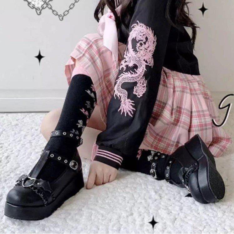 Japanische Lolita Damenschuhe mit dicker Sohle und runder Spitze: Süße Harajuku Soft Girl Lederpuppen-Schuhe