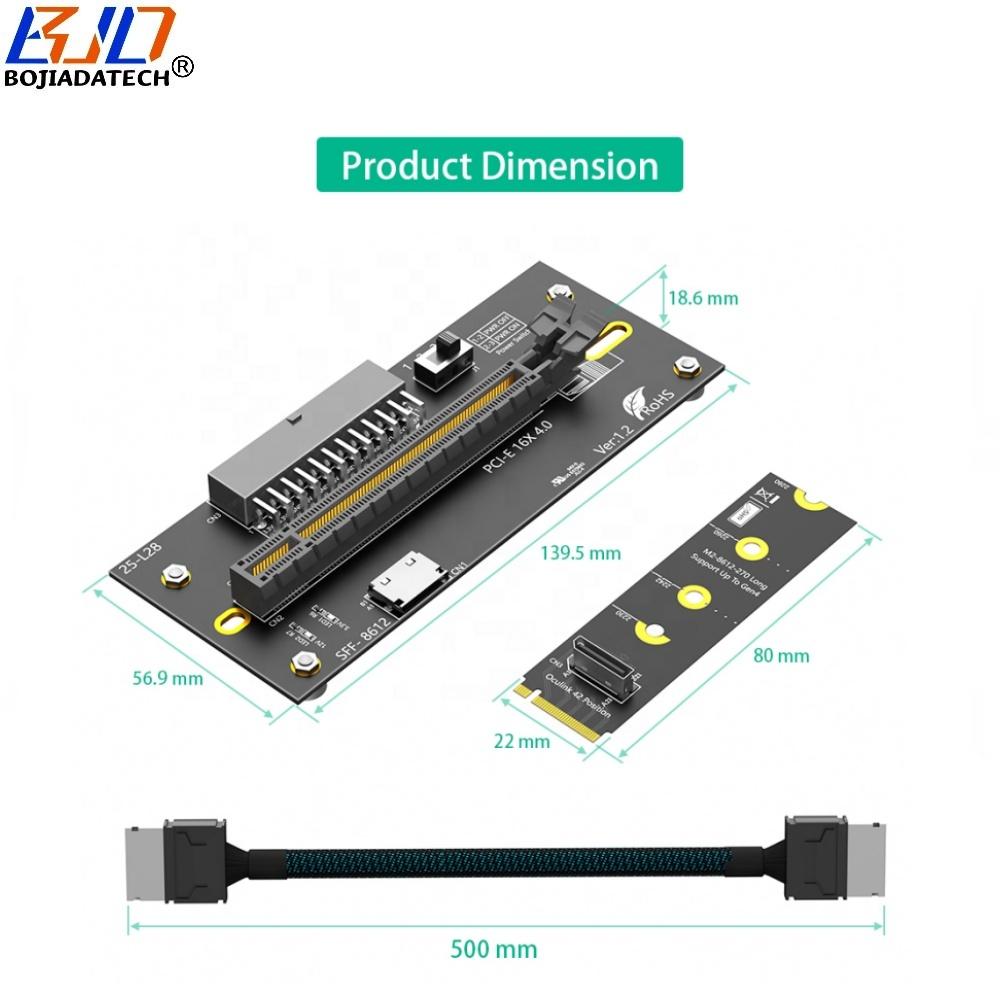 2280 M.2 NVME M-Key to PCI-E 4.0 X16 Slot Adapter ATX 24PIN Input Oculink SFF-8611 Extension Cable for External Graphics Card