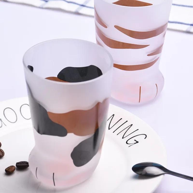 Animals Glass 300ML Creative Cute Cartoon Cat Paw Water Bottle Milk Juice Frosted Drinking 3D Shape Cold Drink Mug Coffee Cup