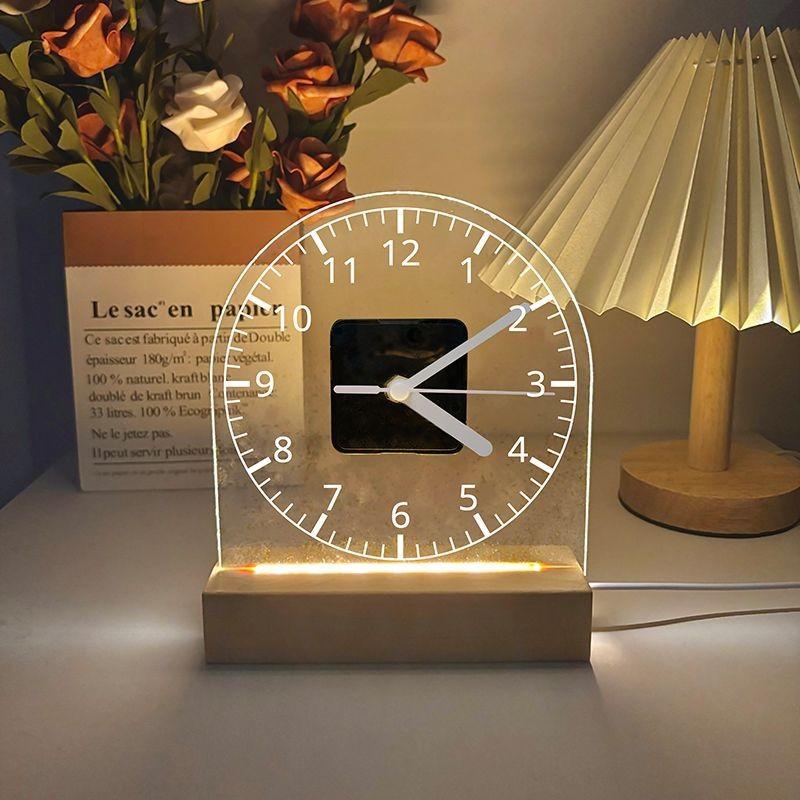 Stylish, Simple, Fashionable, Transparent Acrylic Clock, Luminous Night Lamp, Table Clock, Desktop Style Ornament, Silent Home Use