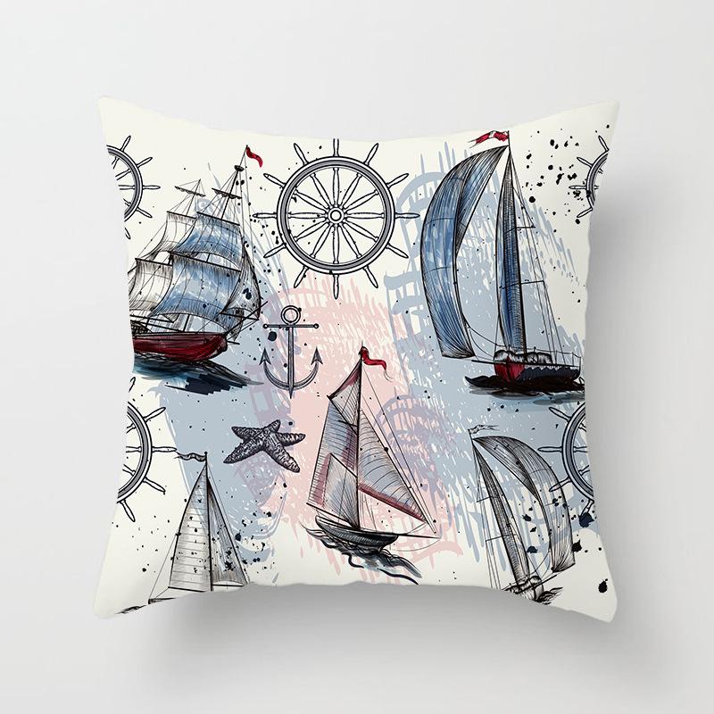 Ins Home Supplies Hand-painted Ocean Car Pillow Office Cushion Cover