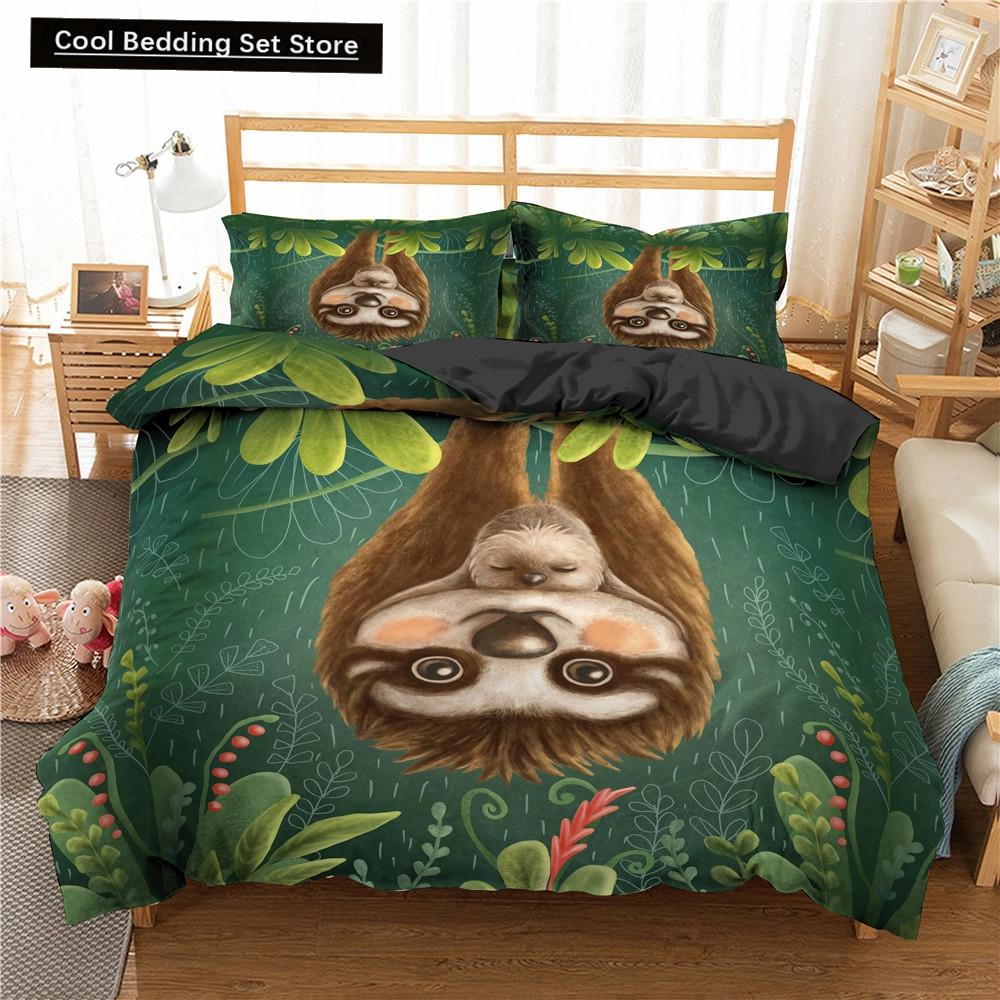 Cartoon Sloth Bedding Set for Bedroom Home Manga Style Sloth Print Duvet Cover Lazy Sleeping Australian Animal Soft Quilt Cover