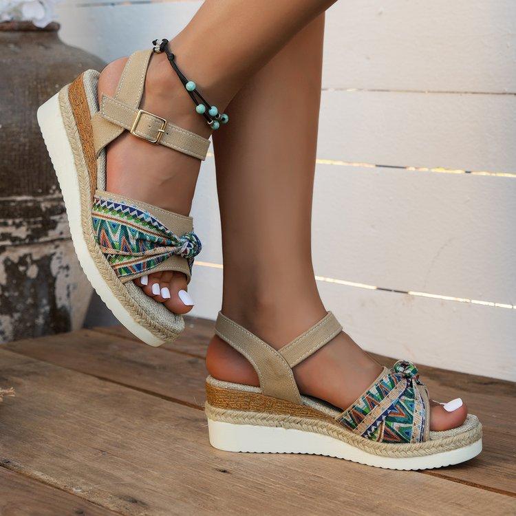 Platform Sandals Women Summer New Large Size Bow One Line Buckle Casual Women Sandals