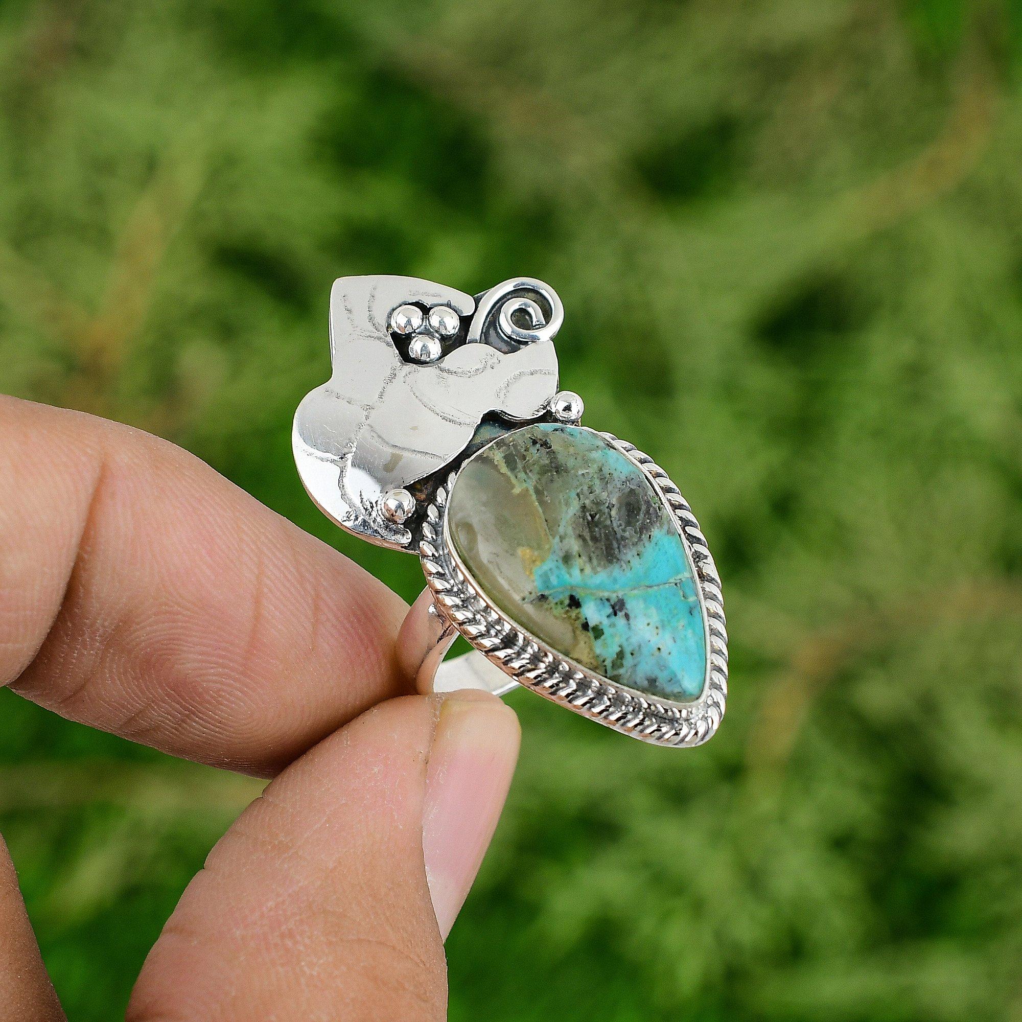 

Shattuckite Gemstone Handmade Bezel Promise Wedding Ring Sterling Silver US 7.25 7.25