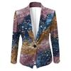 Womens Gradient Starry Sky Print Blazer Slim Fit Business Casual Jacket With Notched Lapel Single Button