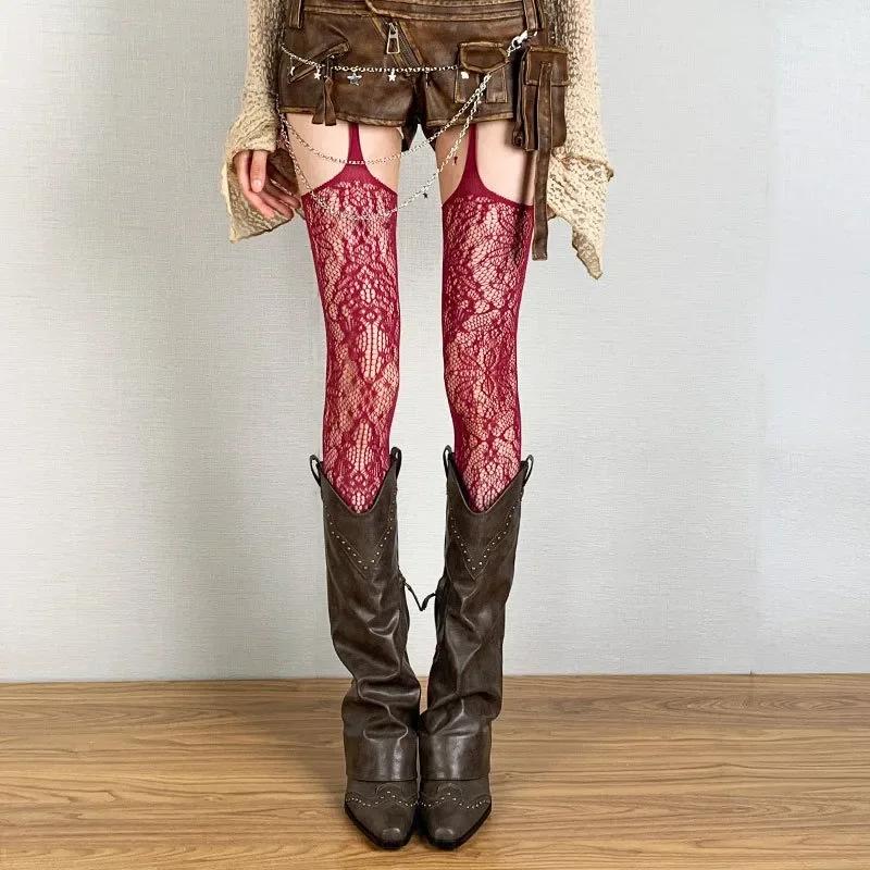 Gothic Dark Girl Long Sexy Fishnet Stockings Women Classical Design Harajuku Emo Mesh Tights Lingerie Thigh High Garters Hosiery