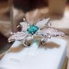 Luxury New Fine  Big Butterfly Ring  Silver Crystal Zircon Imitated Emerald Green Open Rings for Women
