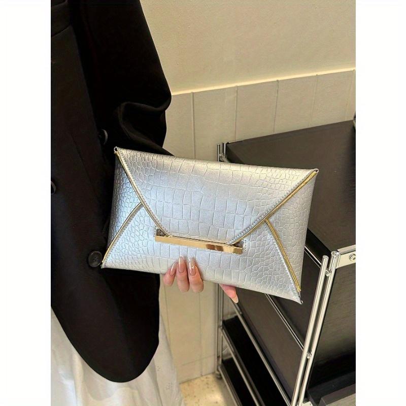 Crocodile Print, Snake Print, Solid Color, Minimalist, Fashionable, Casual PU Clutch, Envelope Bag