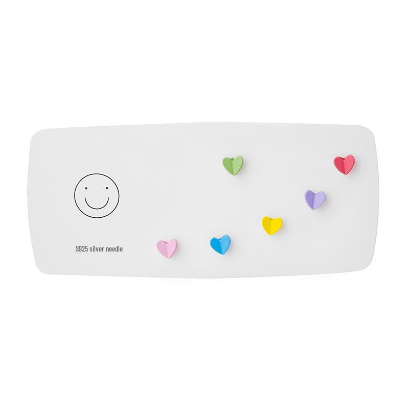 

925 Silver Colorful Daisy Heart Stud Earrings – HyunA Style, Korean Fresh, 3 Pairs