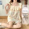 Women's Cloud Cotton Camisole Pajamas with Built-in Bra - Summer Sweet Style, Two-Piece Shorts Set, Wear Indoors or Out.
