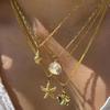 European Ocean Style Faux Pearl Clavicle Chain, Multi-layer Stackable Necklace with Starfish & Shell Pendants