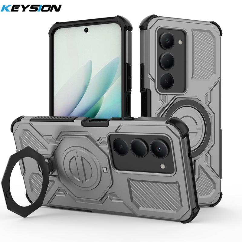 KEYSION Shockproof Magnetic Case for Xiaomi POCO M8s 5G Upright Live Metal Ring Stand Phone Back Cover for POCO M8s 5G