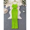 Bohemia Seaside Holiday Hollow Backless Spaghetti Straps Knitted Dress Women's High Waist Slim Looking Travel Beach Long Dress