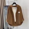 A Long-sleeved Women's Shirt with A Smiling Face Pocket Design, Loose and Versatile for Autumn and Winter, and A Casual Brushed Layering Shirt Coat