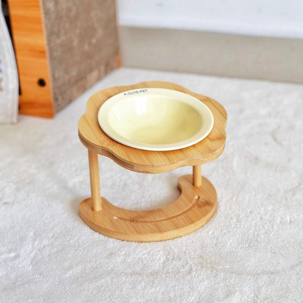 Food Dispenser Ceramic Cat Bowl Wooden Creative Pet High Foot Bowl Non-slip Cute Dog Food Feeding Basin Water Container