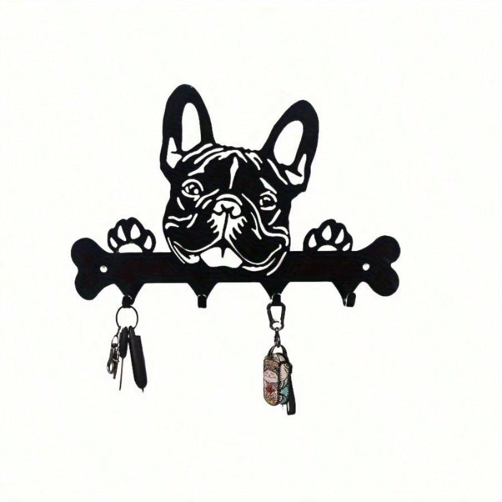 Black Wrought Iron Dog Shaped Key Towel Rack Wall Organizer Kitchen Home Storage