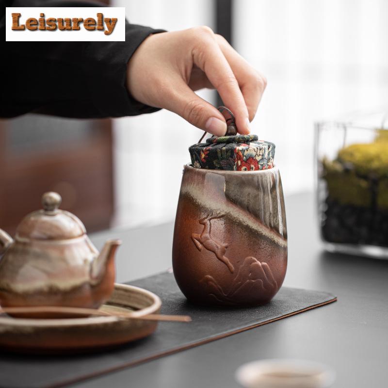 Antique Wood-fired Porcelain Coarse Tea Box Organizer Moisture-proof Creative Storage Tank Containers Tea Caddy Chinese Tea Set