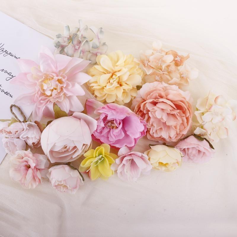 Rose Mixed Artificial Flowers Heads Silk Fake Flowers for Home Room Decor Wedding Decoration DIY Craft Garland Gifts Accessories