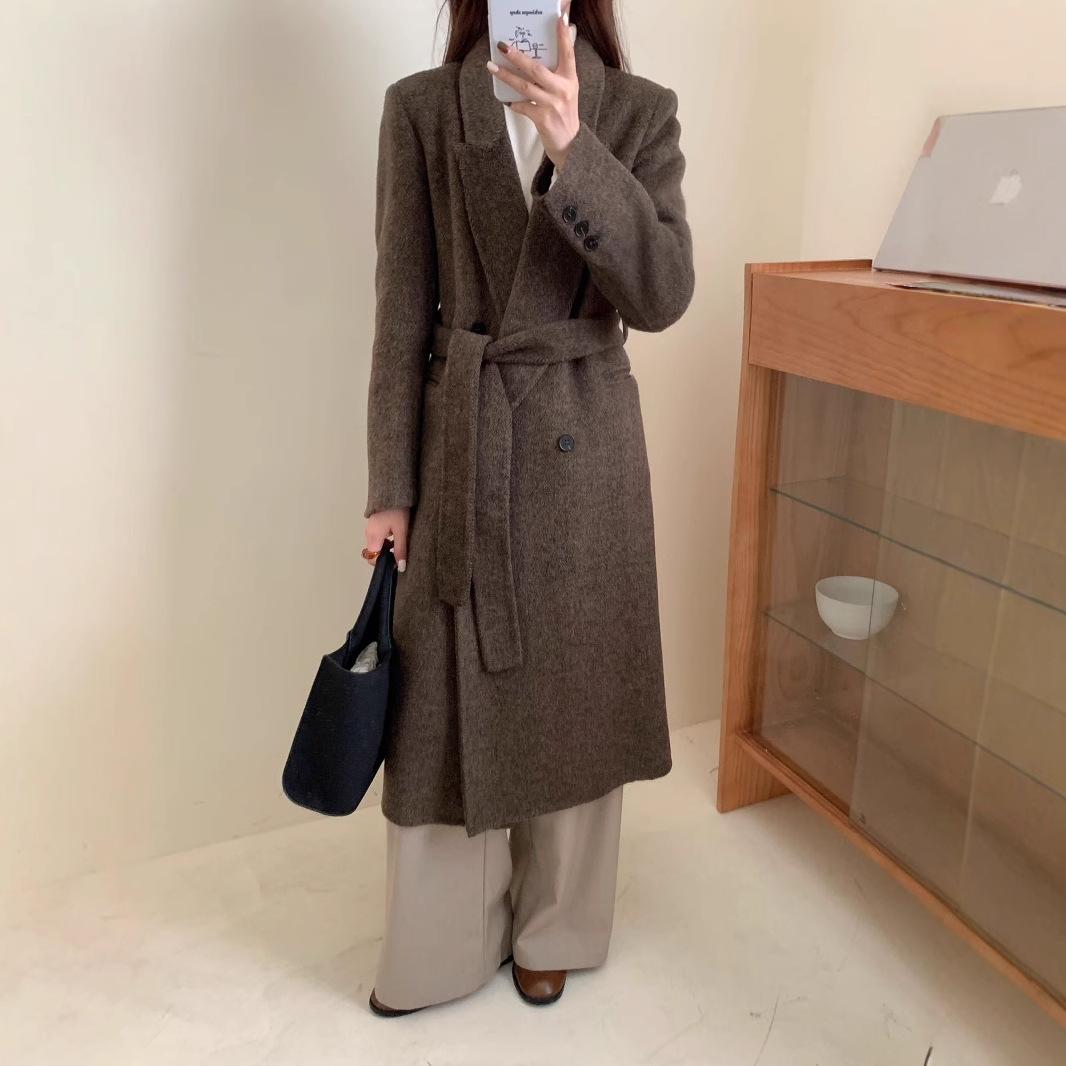 

Довге жіноче вовняне пальто з двостороннім кашеміровим пальто в новому стилі осінньо-зимового стилю. M