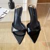Fashion High Quality Patent Leather Slippers Women Sexy Pointed Toe Slides Sandals Elegant Thin High Heels Party Dress Designer Shoes