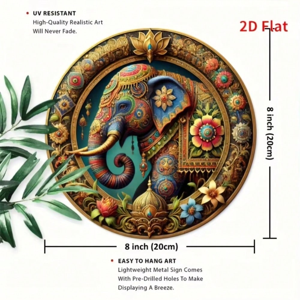 

2D Flat 8x8 Inch Thai Elephant Iron Sign Waterproof Wall Art Home Decor 20x20