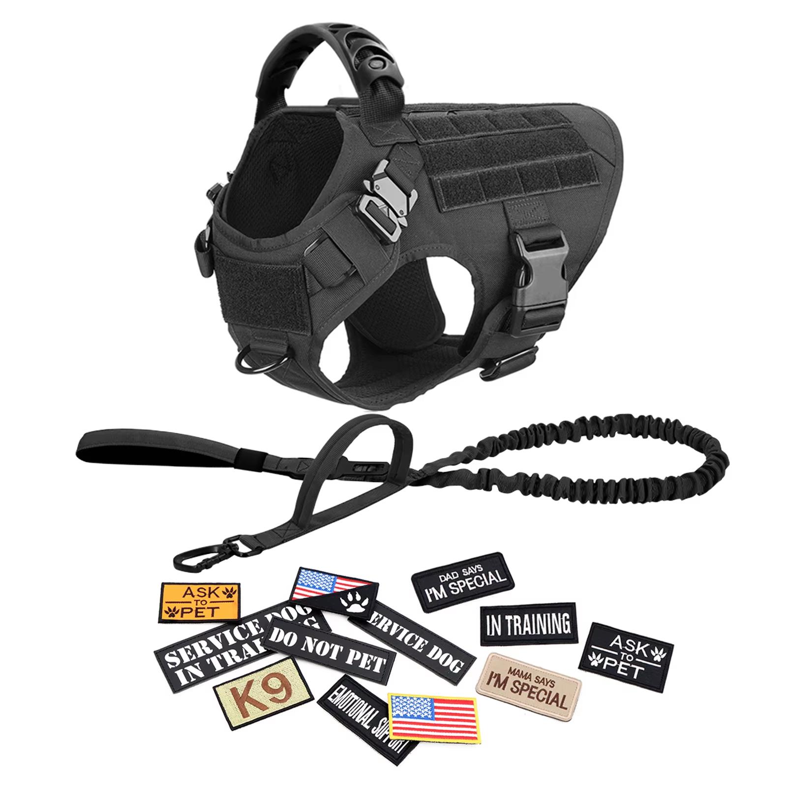 Arnés Militar para Perro Grande, Collar, Correa, Bolsas, Set de Parches, Mascota Malinois, Chalecos de Entrenamiento, Arnés Táctico para Perros, Accesorios (as the picture,M)