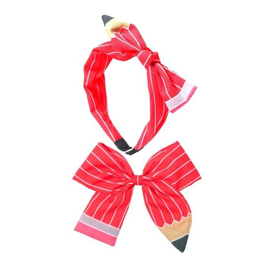 Women Hair Hoop Bright Yellow Pencil Design Bow Decor Hair Clip Back to School Student Teacher Hair Accessories