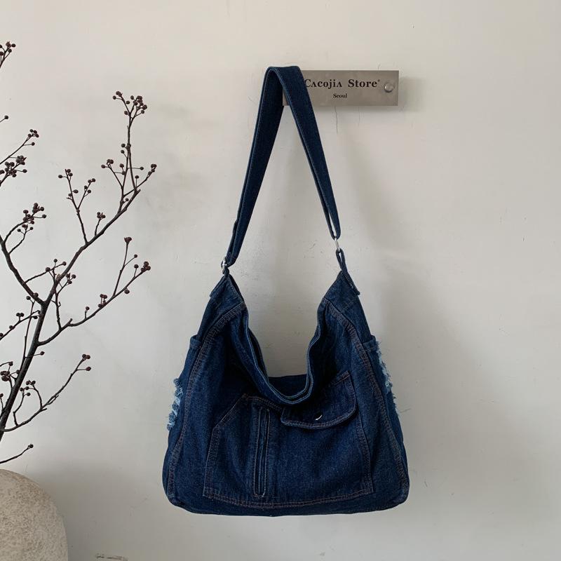 New Denim Shoulder Bag Large Capacity Messenger Bag Tote Bag Commuter Bag Student Bag Tutoring Bag