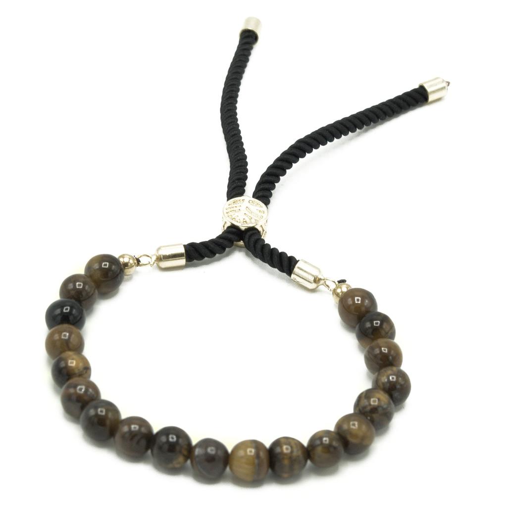 Tiger Eye Bracelet Adjustable Black Cord 18K Gold-Plated