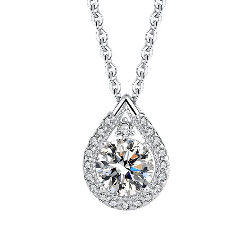 Pear-Shaped Moissanite Pendant Necklace in White Gold - 1 Carat, Luxury Women s Jewelry. 925 Silver
